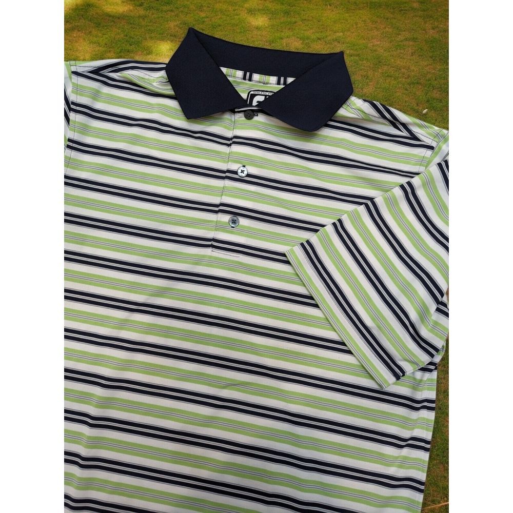Footjoy Athletic Fit Green Black Stripe Polo Shirt -‎ M